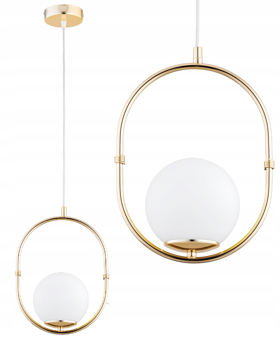 Złota Lampa Wisząca Zwis Sufitowa Żyrandol Białe Kule Milo Led E27