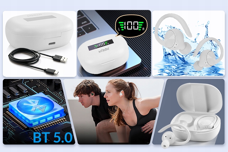 SŁUCHAWKI DOUSZNE BLUETOOTH BEZPRZEWODOWE TWS 5.0 Sposób noszenia z zausznikami