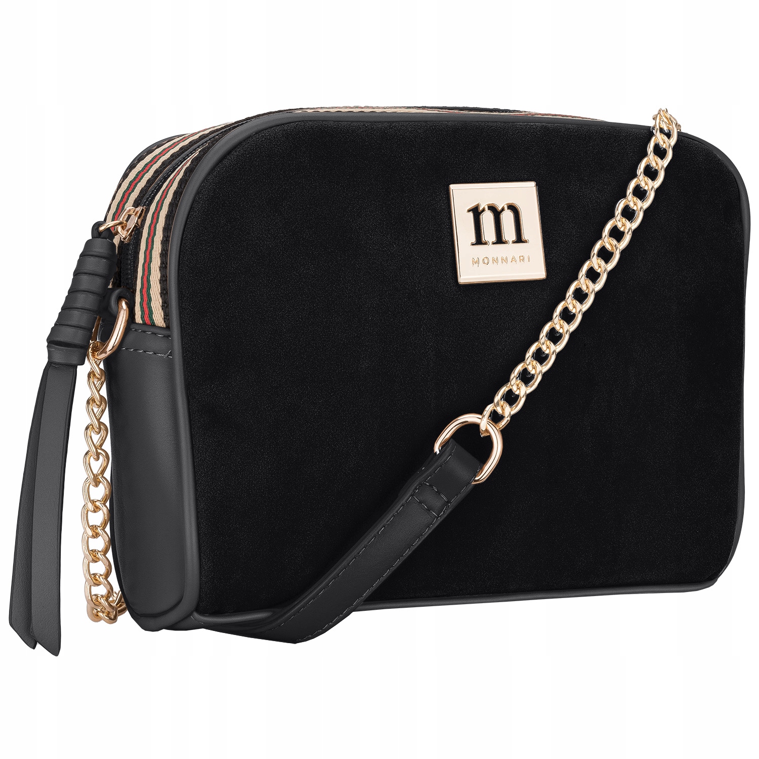 Torebka Damska Listonoszka Monnari Czarna Zamsz Złote Logo