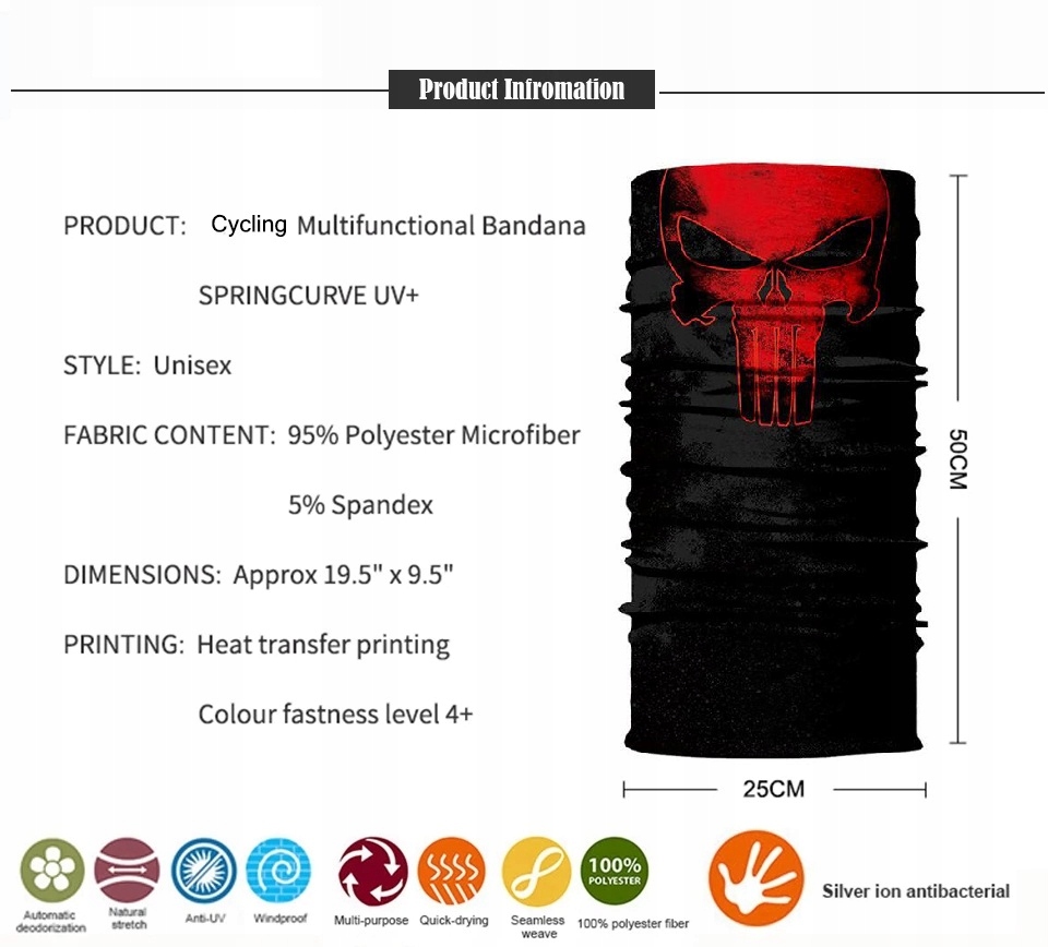 BANDANA SZALIK KOMIN CHUSTA APASZKA PUNISHER CZERWONY Marka bez marki