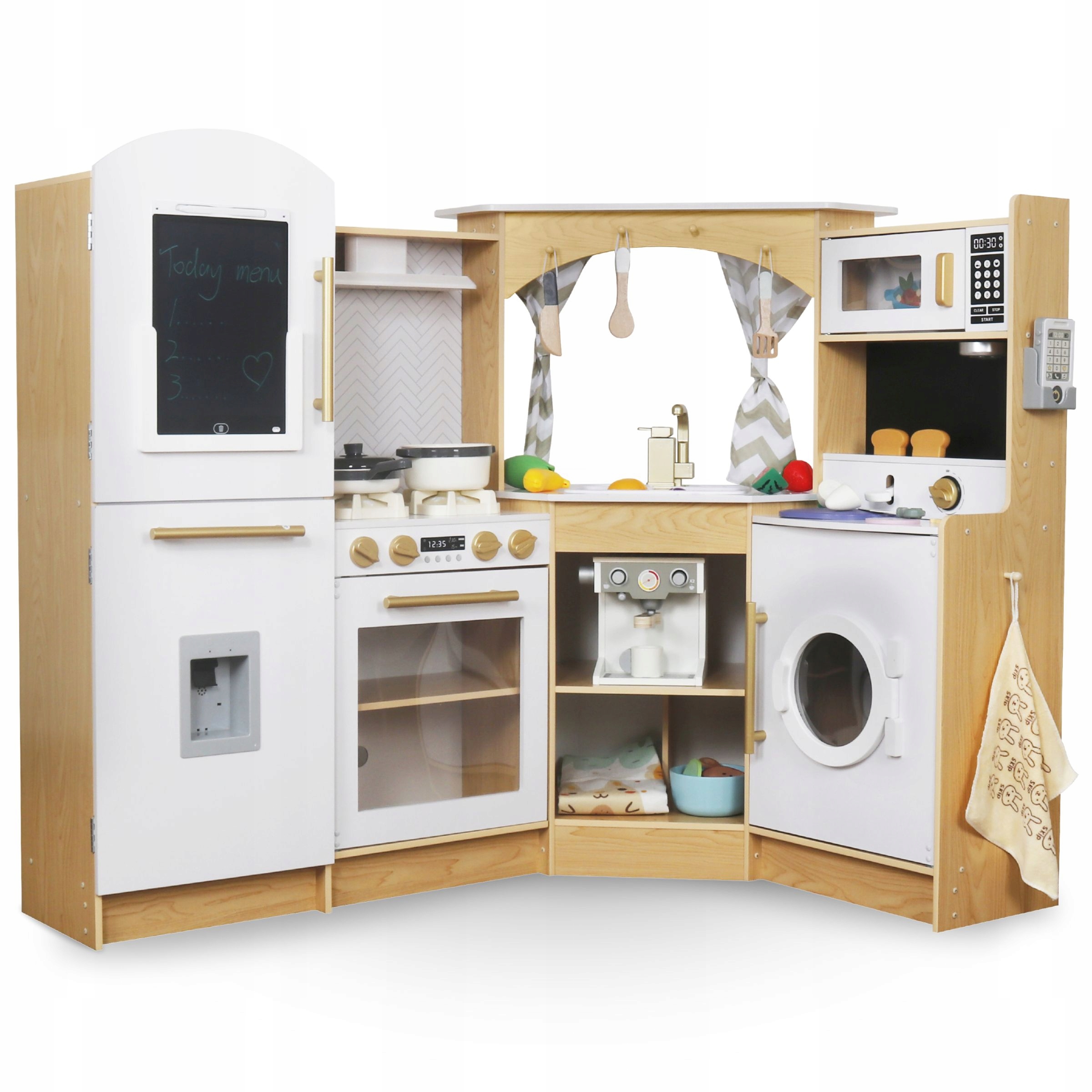 DUŻA DREWNIANA KUCHNIA INTERAKTYWNA XXXXL Z OŚWIETLENIEM LED - 50 ELEMENTÓW Stan opakowania oryginalne