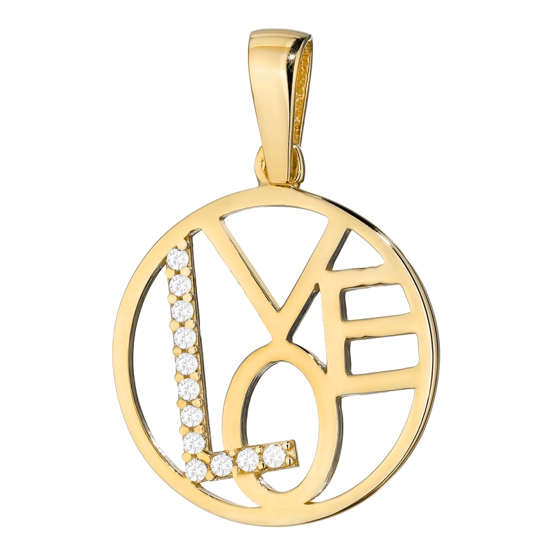 Zlatý Přívěsek Přívěsek pr. 585 Kolo Kolečko s nápisem Love a Zirkony 14k