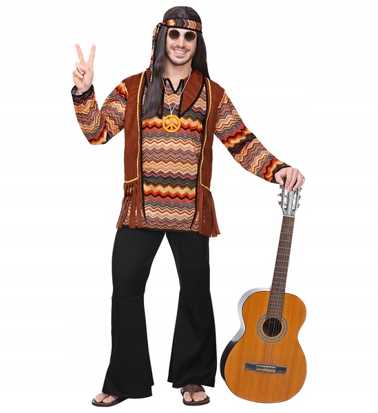 Hippie Kostým Hippie Hnědý Dětský Květiny XXL