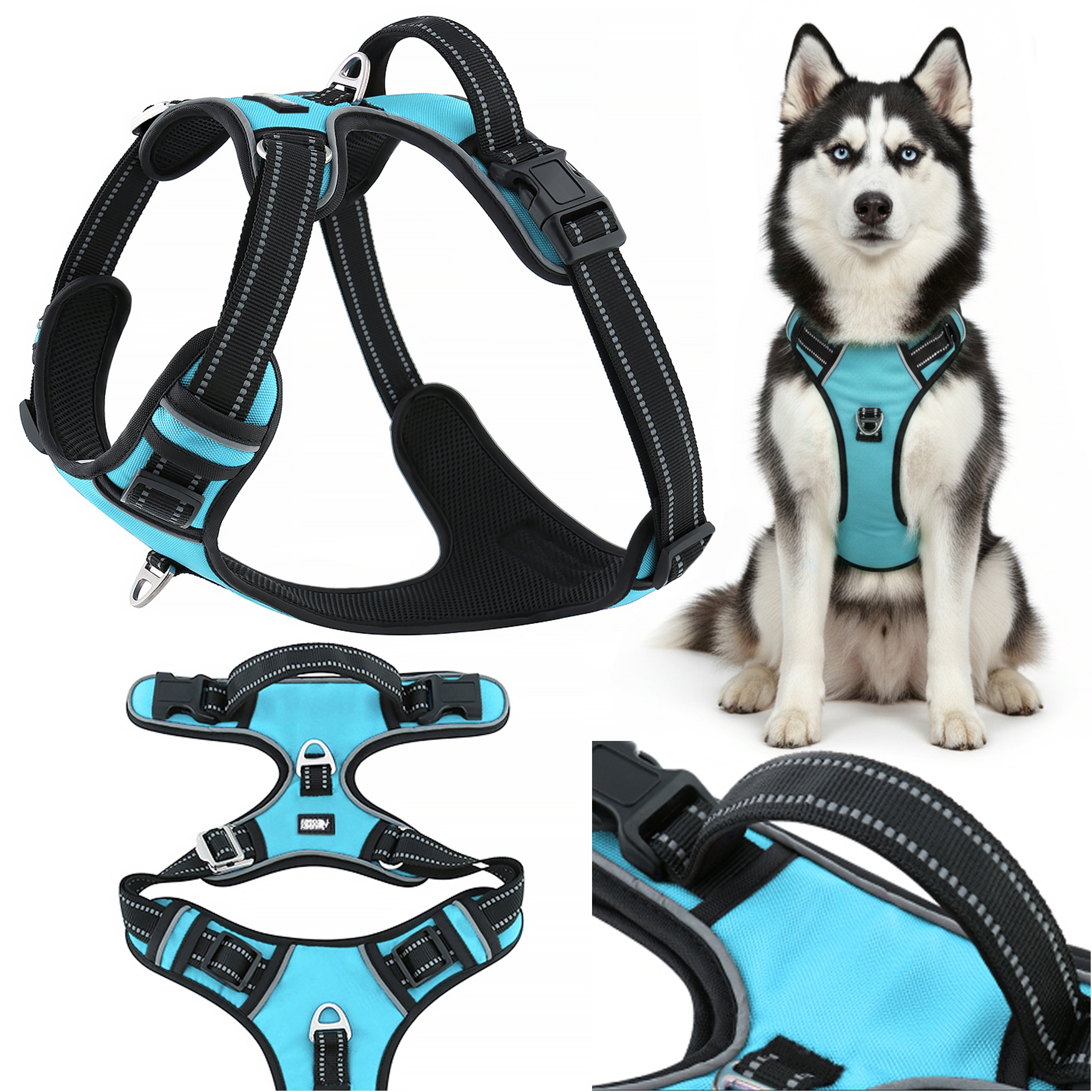 Silné postroje pro psa typu guard beztlakové Huggy Doggy fialové husky L