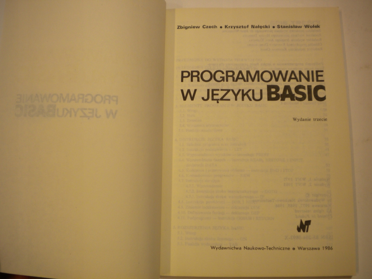 Programowanie w języku BASIC ZBIGNIEW CZECH, KRZYSZTOF NAŁĘCKI, WOŁEK, Tytuł Programowanie w języku BASIC