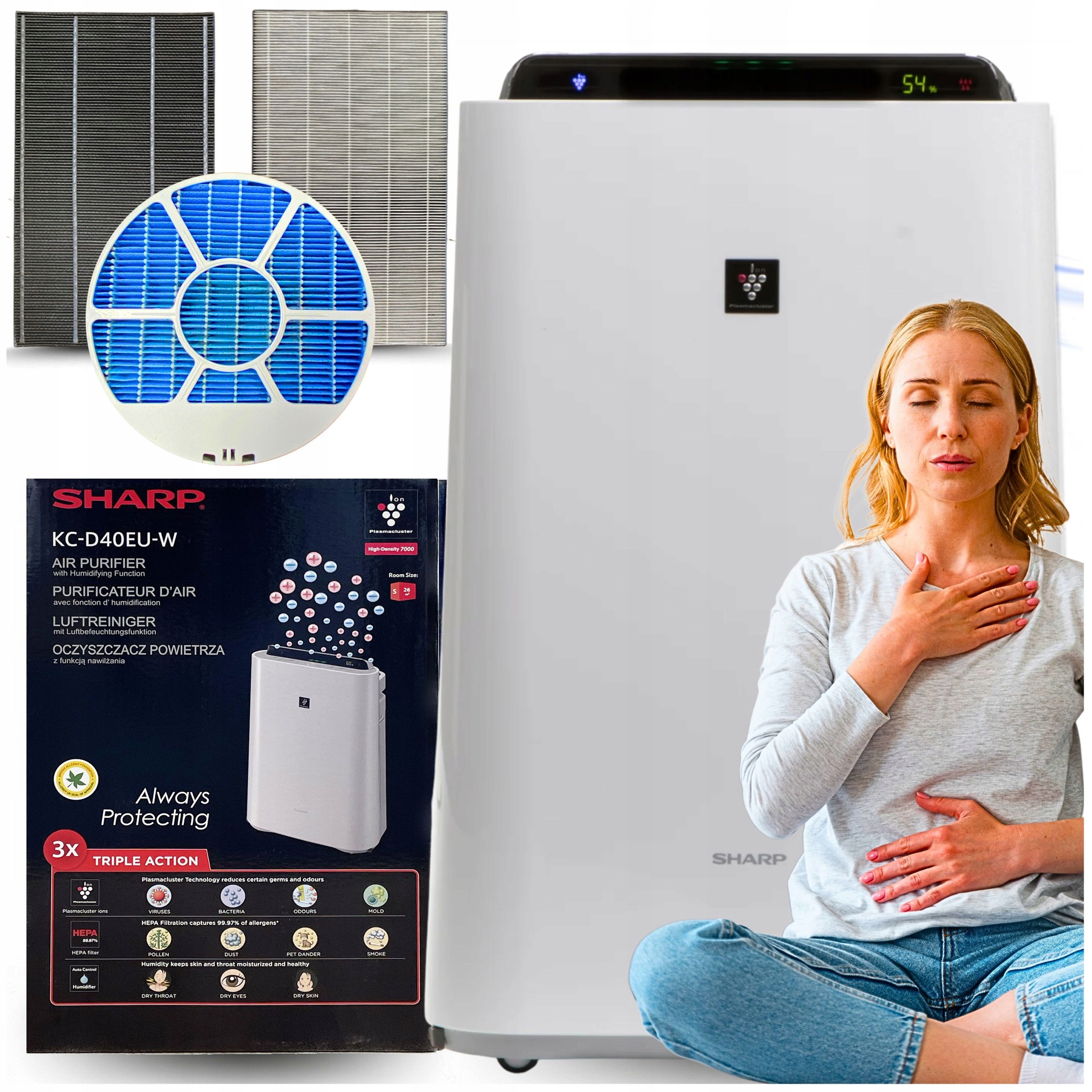 Sharp Čistička vzduchu Zvlhčovač Vzduchu Ionizátor KCD40EUW Hepa H13 216 m³/h