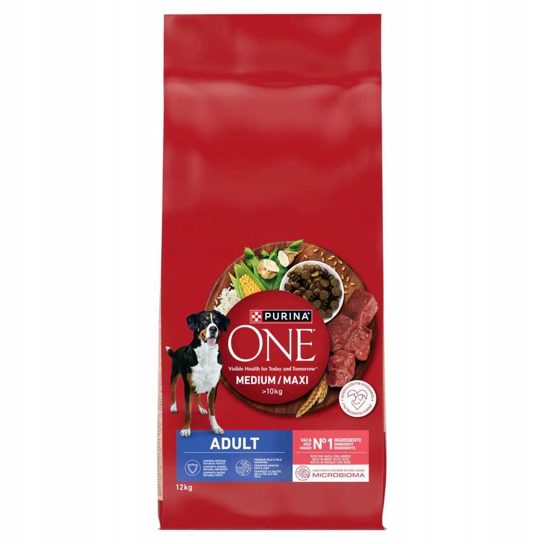 Purina One Adult Medium/Maxi 12kg Suché Krmivo pro psy Hovězí maso s rýží