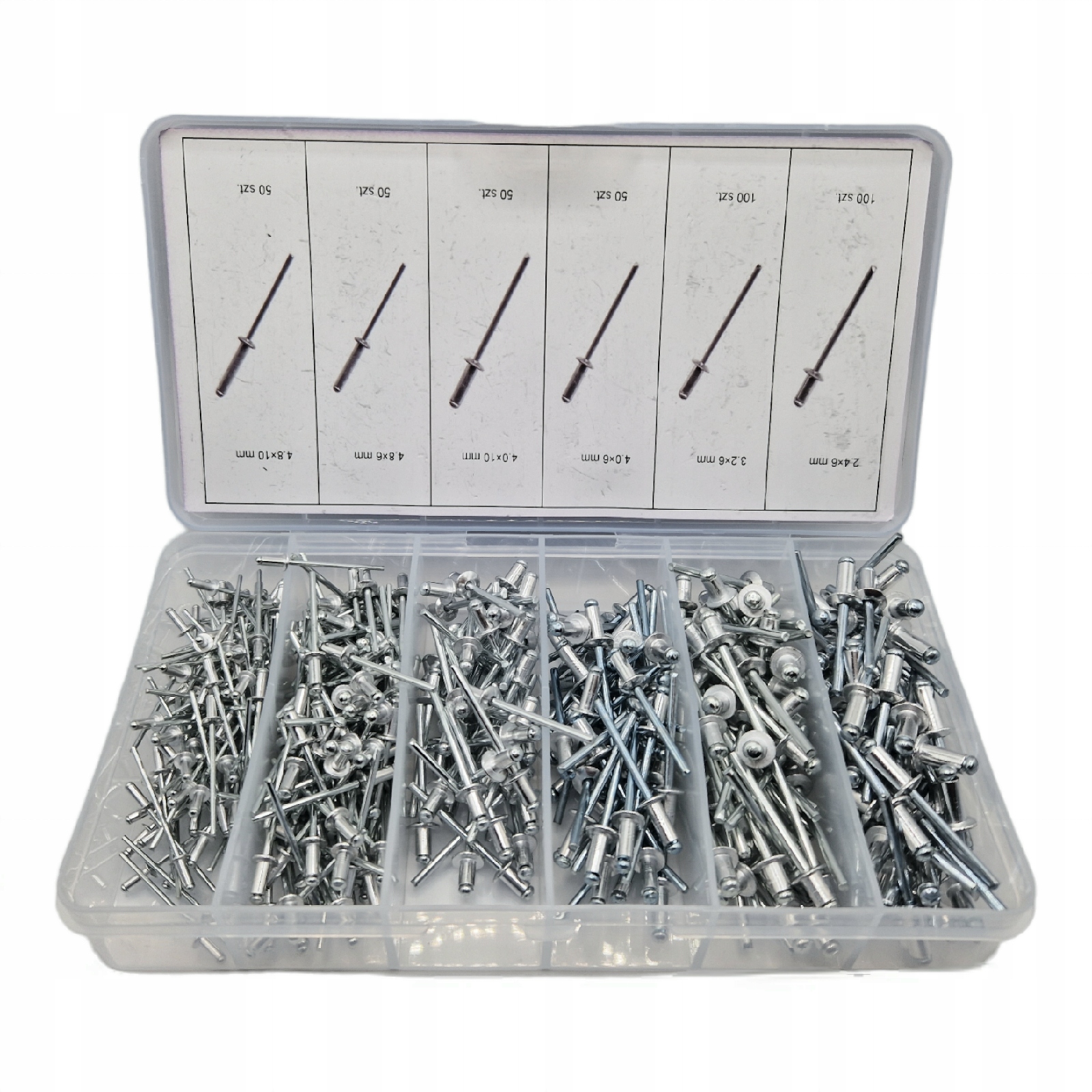 NITY ZRYWALNE ZESTAW NITÓW TRZPIENIEM STALOWYM 400 SZT. ORGANIZER