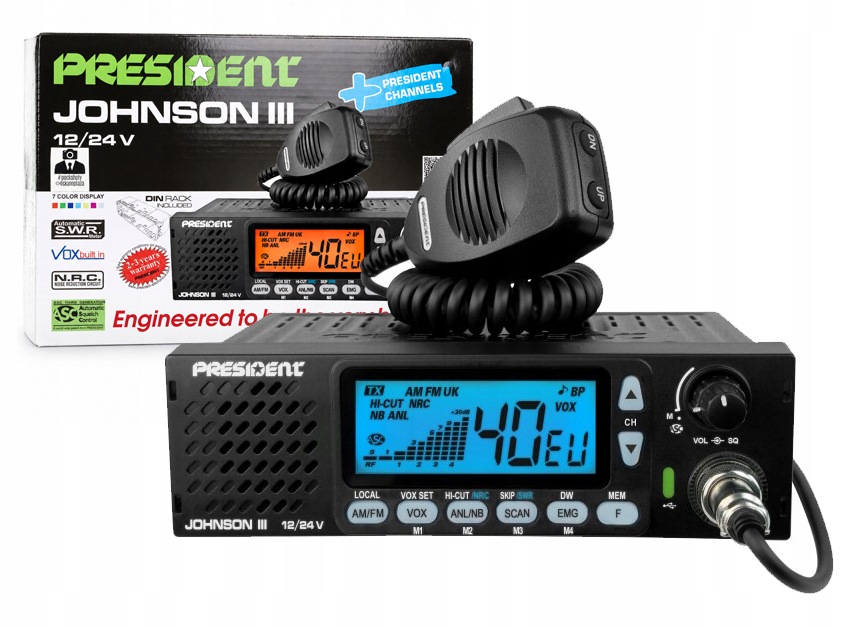 Cb rádio President Johnson III 12/24V Vox Asc Usb-c Din