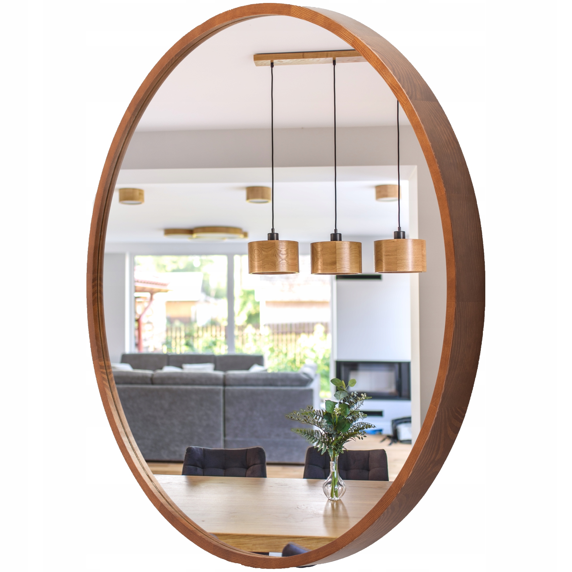 Kúpeľňové zrkadlo Leja okrúhle fi700 Orech v drevenom ráme, Stylové