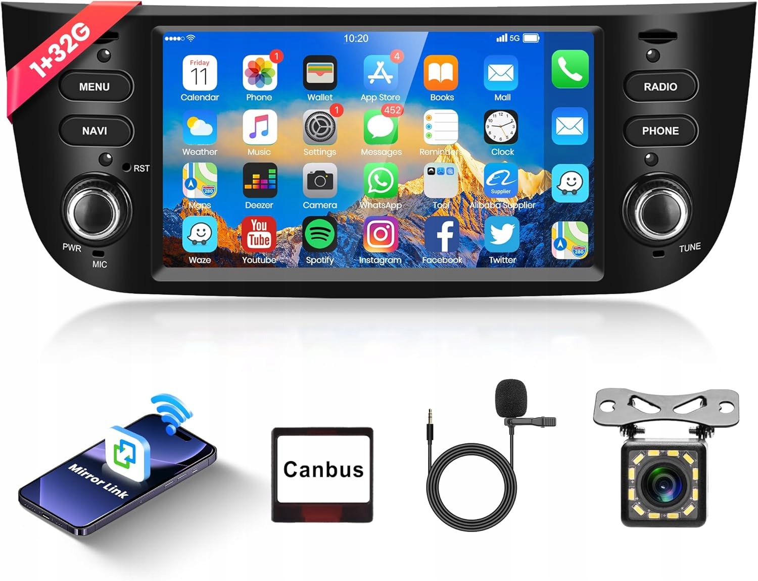 Autorádio Fiat Punto Linea 2010-2017 1GB 32GB 2-DIN Lesk