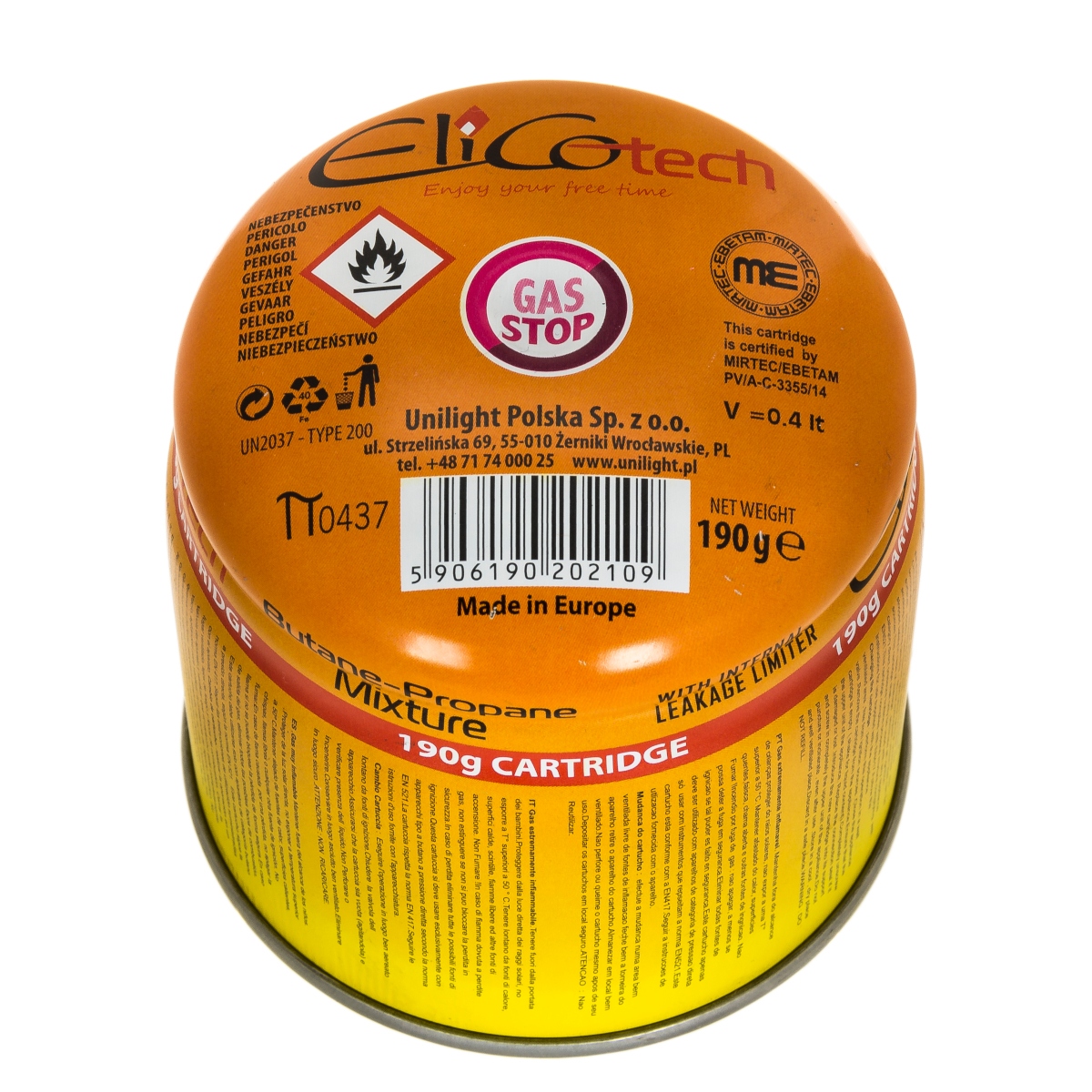 Elico Gaz Uniwersalny Przebijany Nabój 190g 60190