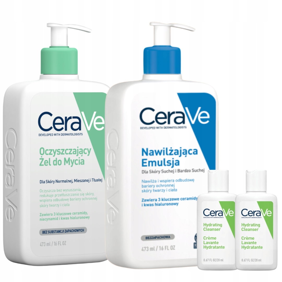 CeraVe Żel Oczyszczający do Mycia 473ml, Emulsja Nawilżająca 473ml