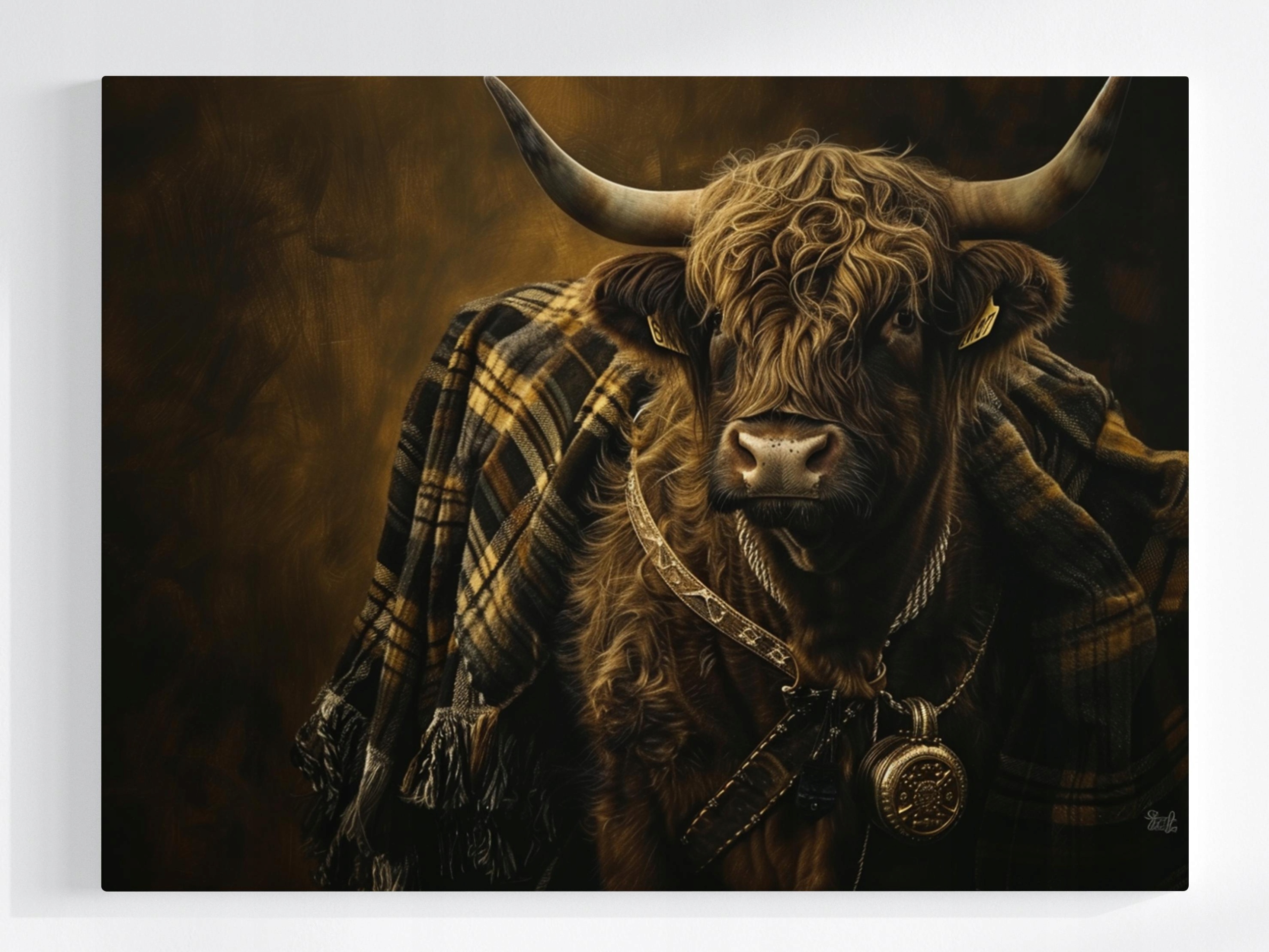 Obraz Na Plátně Canvas Skotská Kráva Highland Skotsko Deka Mřížka 100x75