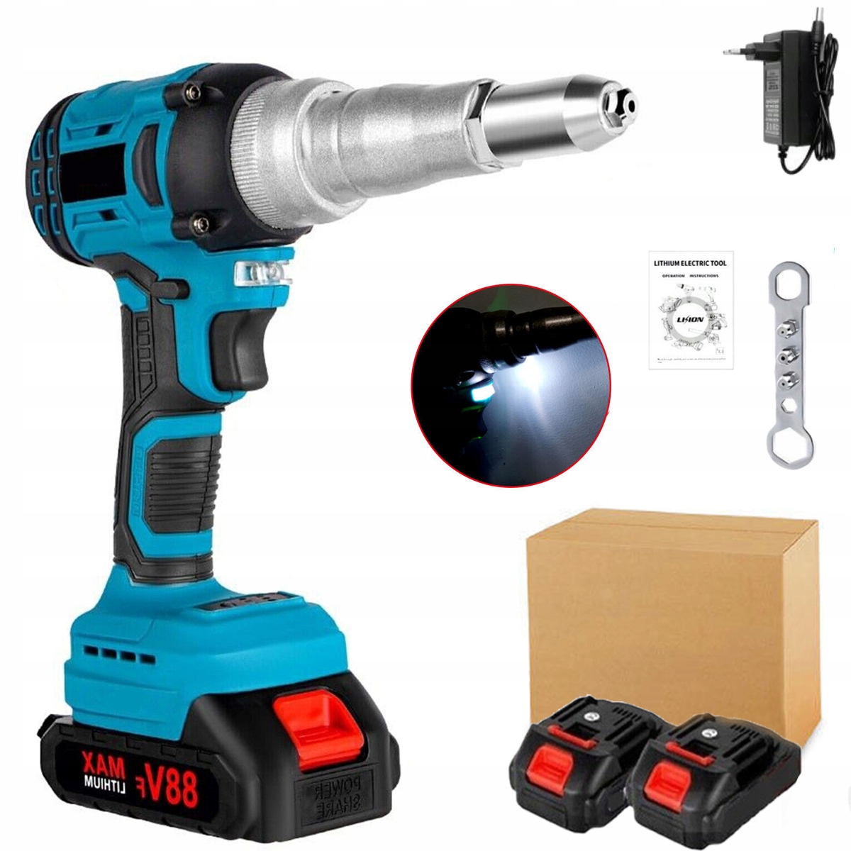 Nýtovací pistole akumulátorová bezkartáčová 18v 1.5ah+2*aku