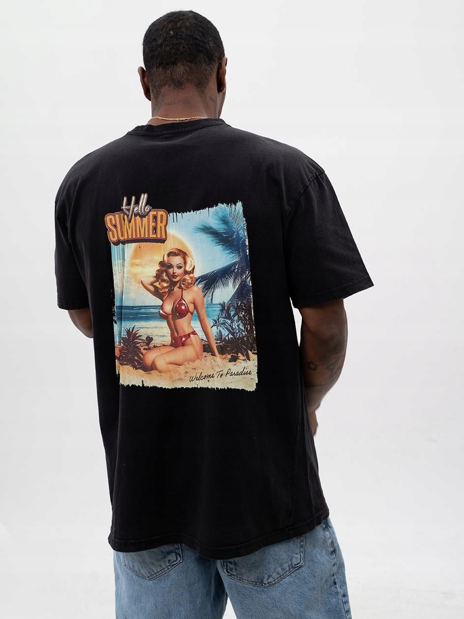 Tričko Tričko Krátký rukáv Oversize Pánské Černé MyStars Hello Summer M