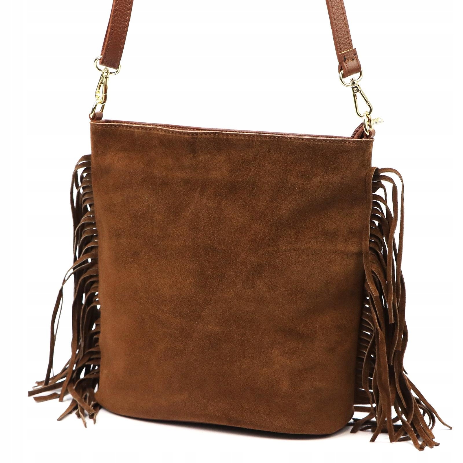 Dámská kabelka přes rameno kožená hnědá s třásněmi Luka