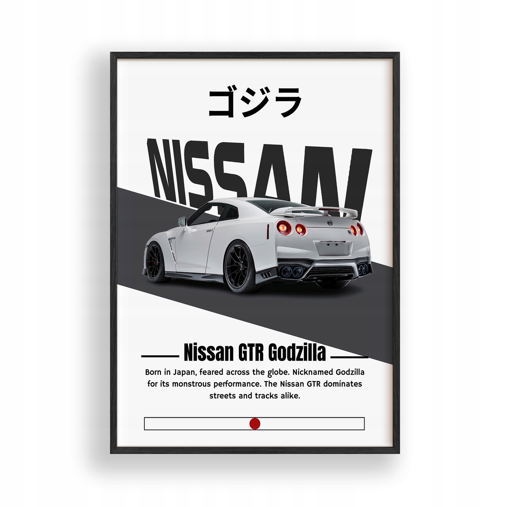 Obraz Auto Nissan Gt-r Godzilla Plakát Rámeček Dřevěný Černý 30x42 cm