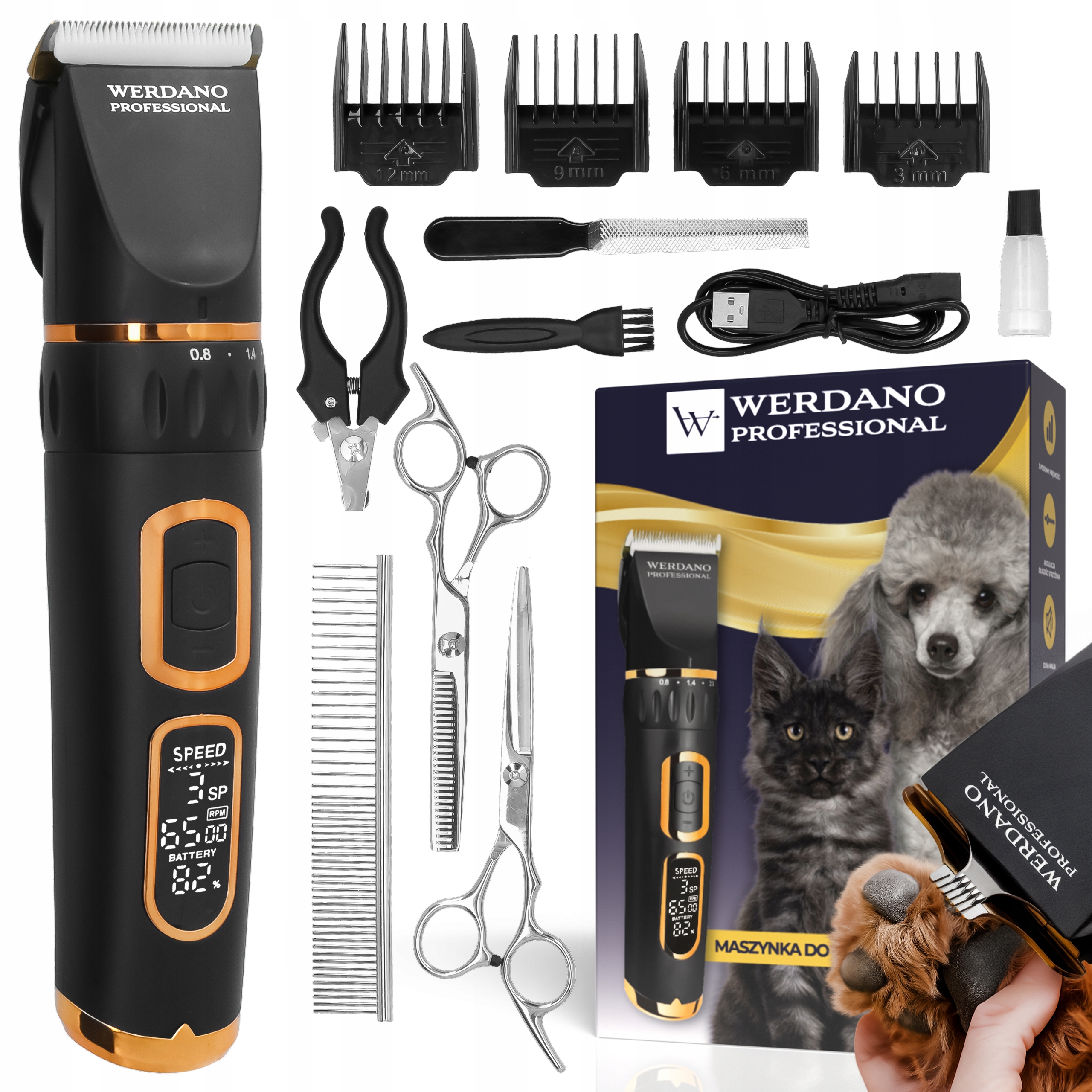 Levně Profesionální strojek na stříhání zvířat psů koček zastřihovač 12v1