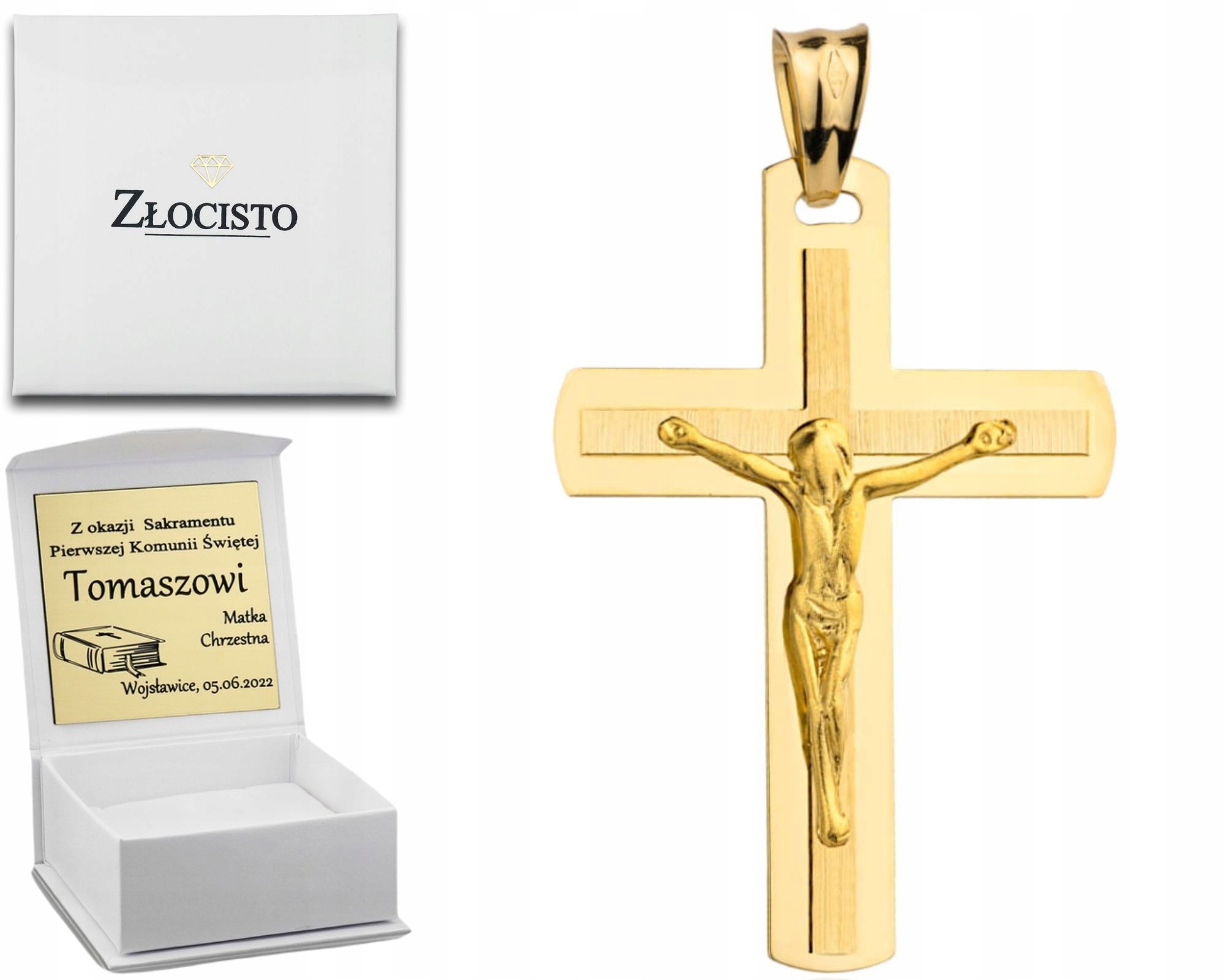 Zlatý Zaoblený Křížek S Ježíšem 585 Dárek Gravírování Dárek Ke Křtinám