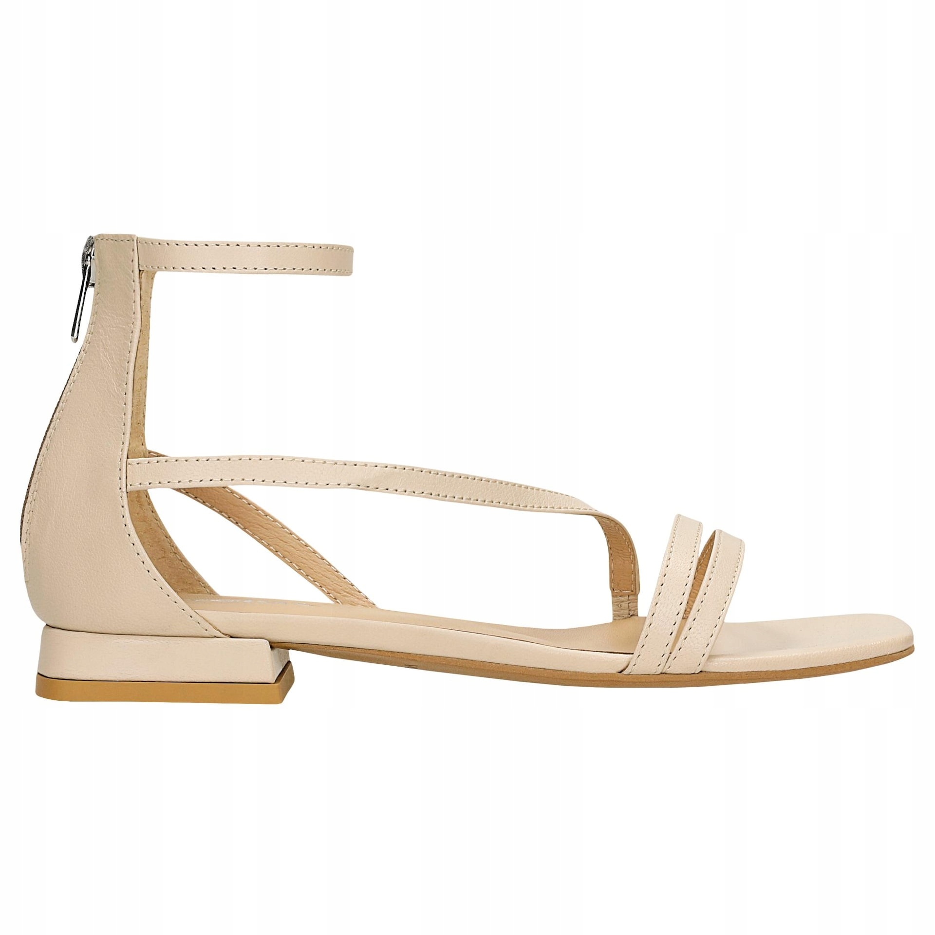 Béžové dámské kožené sandály na nízkém podpatku vel.