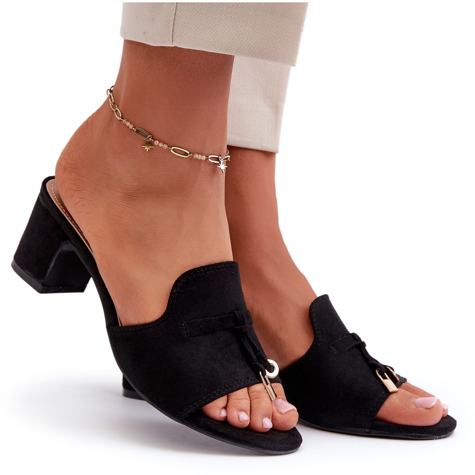 KLAPKI DAMSKIE NA OBCASIE EKO ZAMSZOWE CZARNE 39