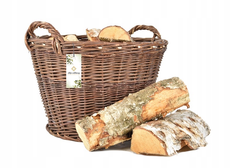 Proutěný koš na dřevo do krbu, hospodářský obšitý jutou, 60 cm Velký