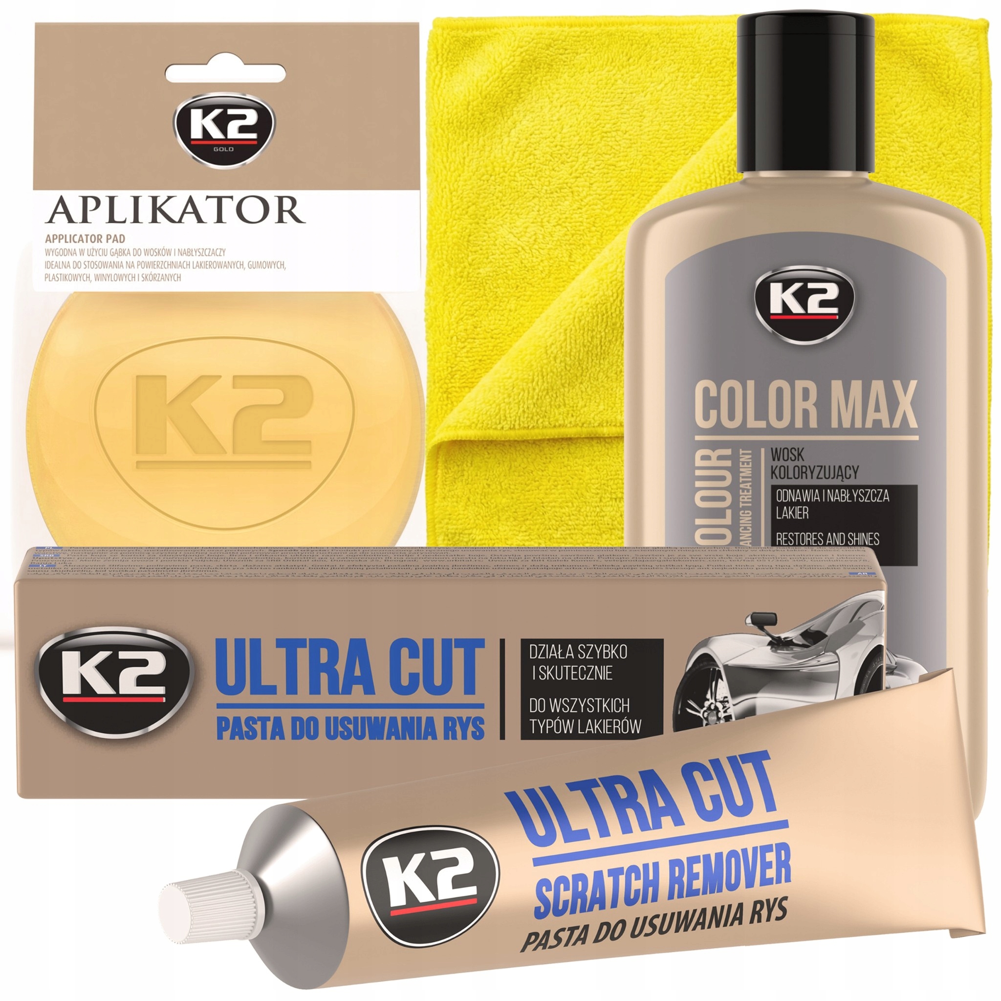 Pasta do usuwania rys z Srebrnego lakieru Zestaw K2 Wosk Srebrny aplikator