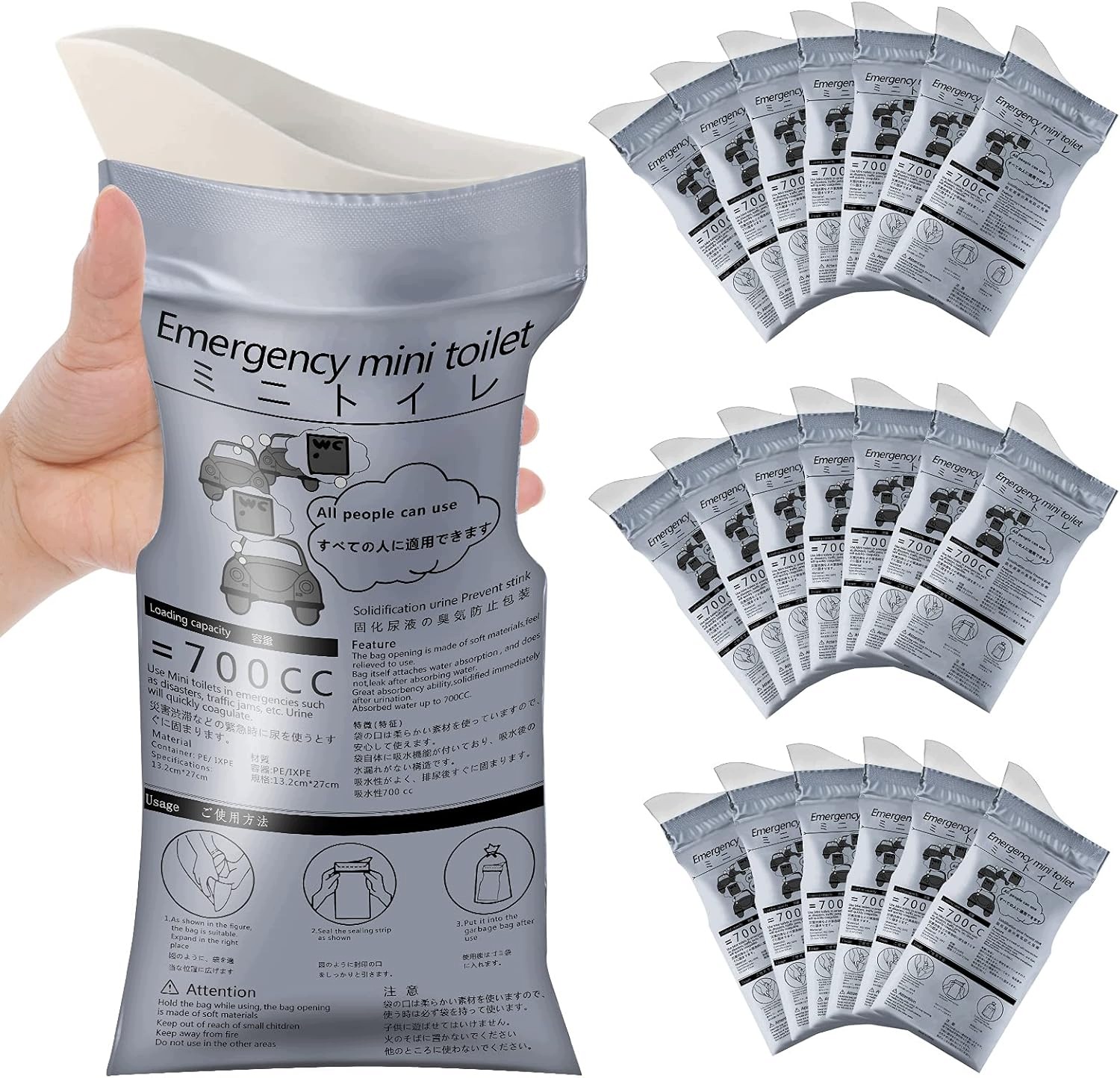 Worki na mocz jednorazowe 24szt 700 ml podróż awaryjne toaleta