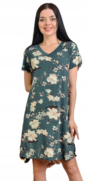 Zelená Košile Noční Viskóza Květiny Výstřih Do V Košile Z Viskózy XXL