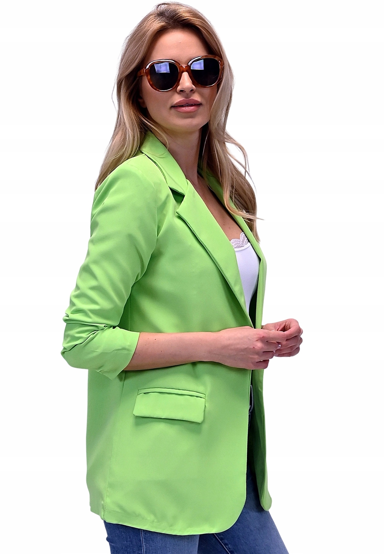 MARYNARKA damska Żakiet NARZUTKA Limonka - XL/42 Rozmiar XL