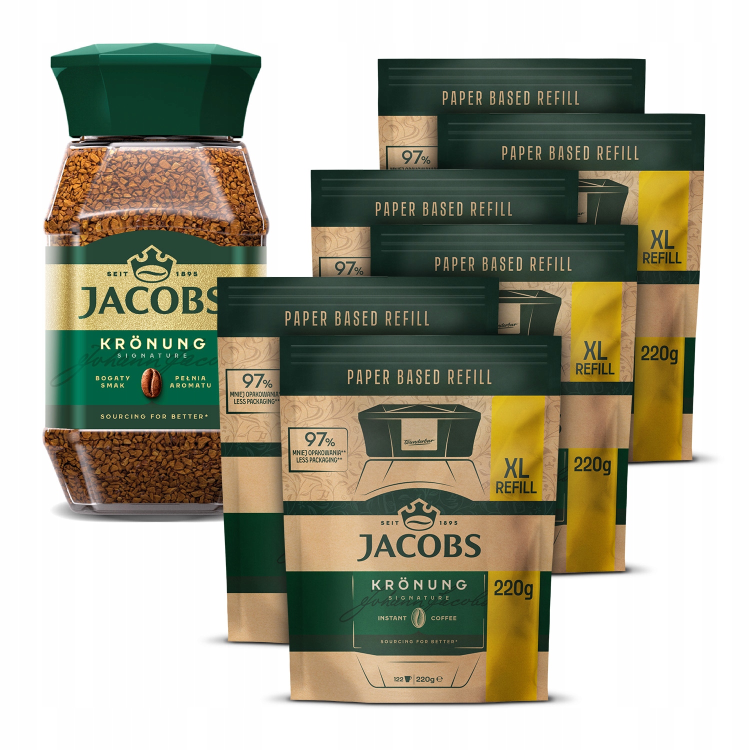 Zestaw kawa rozpuszczalna Jacobs Kronung 200 g refill XL zapas 6x 220g