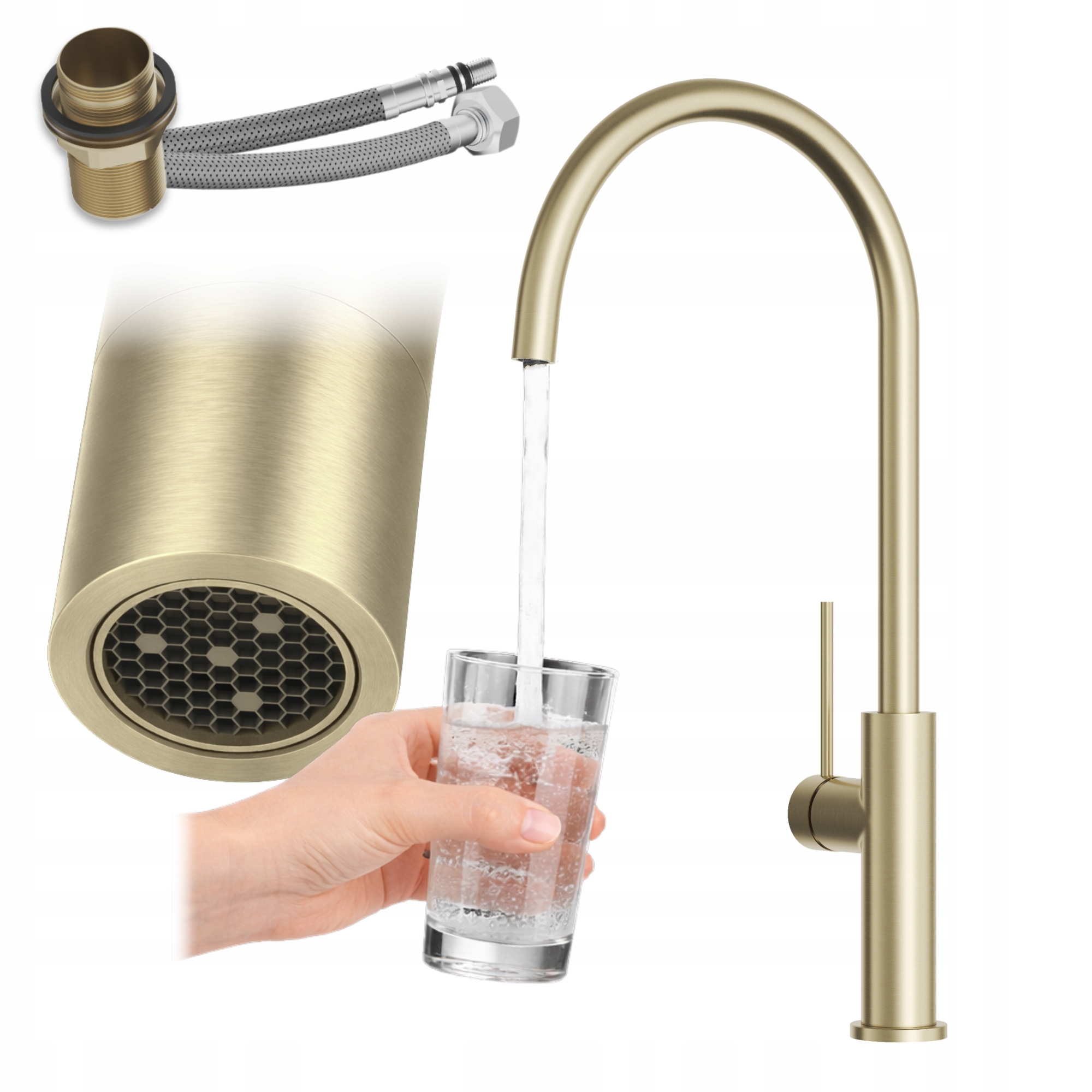 Kuchynská batéria Kran Brushed Gold Otočná stojanková výtoková batéria Prestige Slim