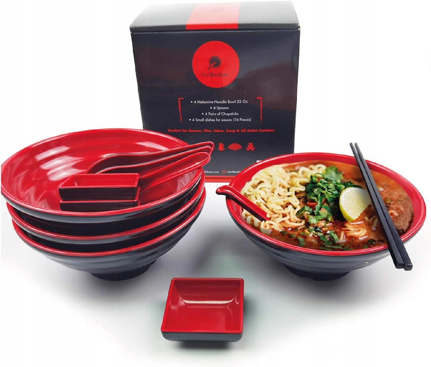 Misky 4 Misek Ramen 950 ml Hůlky Lžíce Misky Na Omáčku