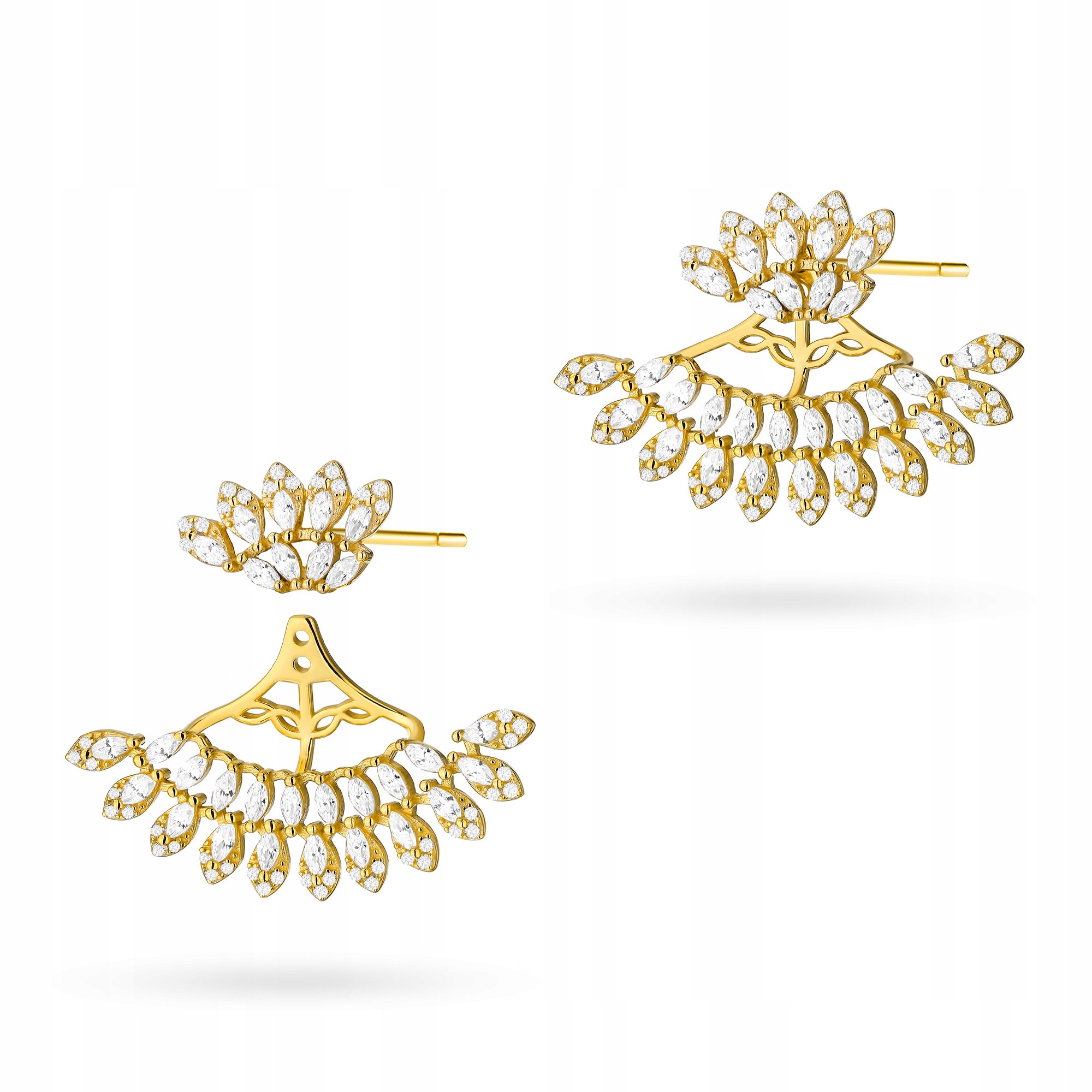 Stříbrné Náušnice pr 925 2v1 Vějíře se Zirkony