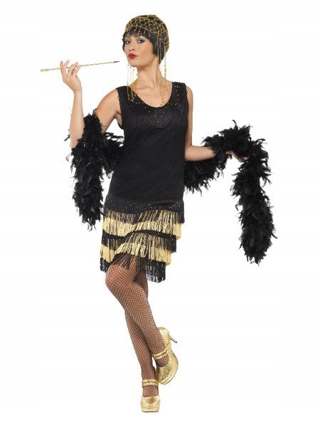 Kostým Flapperky Retro Léta 20 Černo-zlatá S