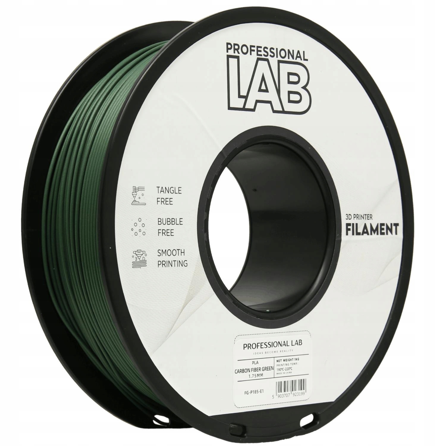 5 x Filament Pla Carbon Fiber 1,75mm 1kg zielony matowy Prof. Lab