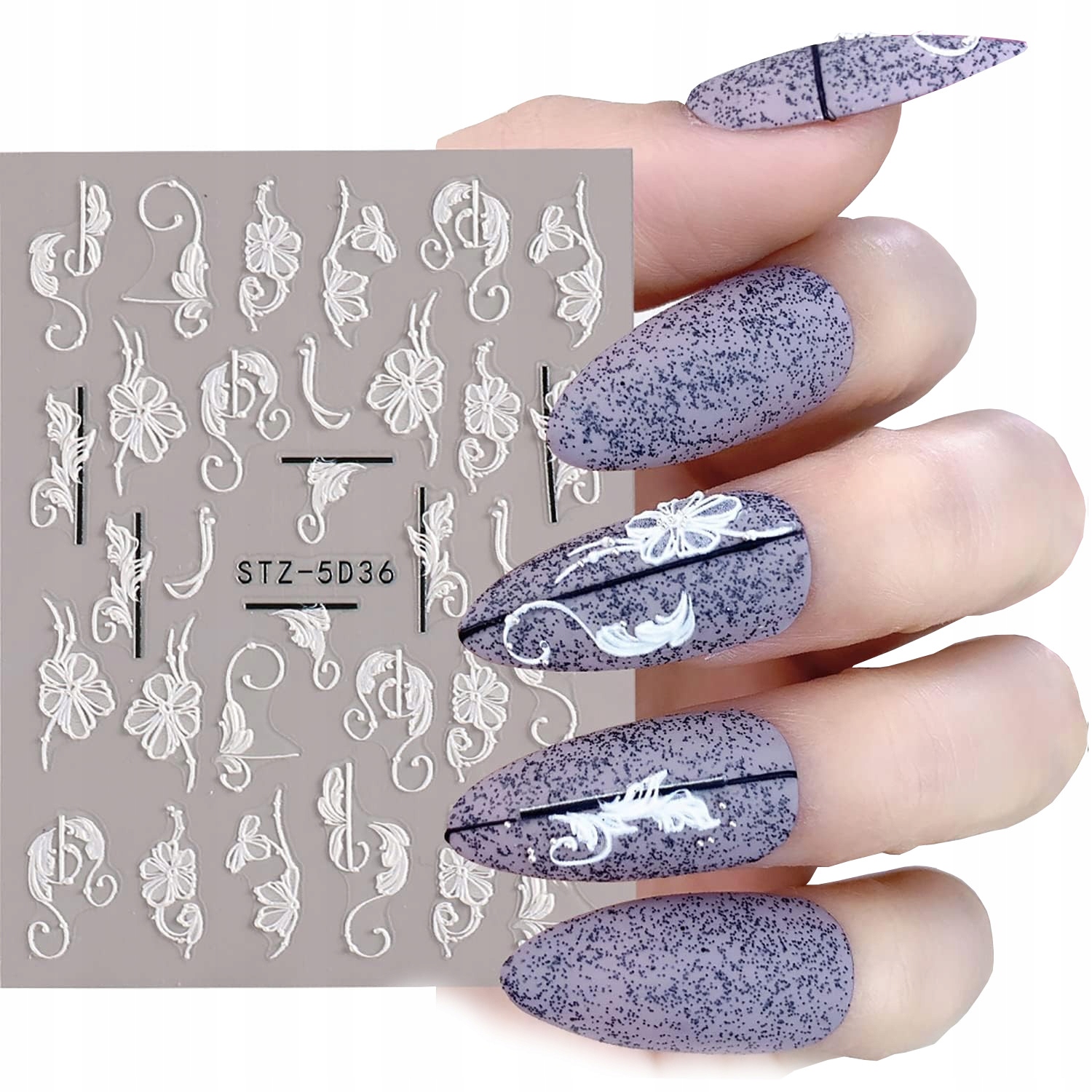NAKLEJKI NA PAZNOKCIE MANICURE KORONKOWE KWIATY KORONKA STZ-5D36
