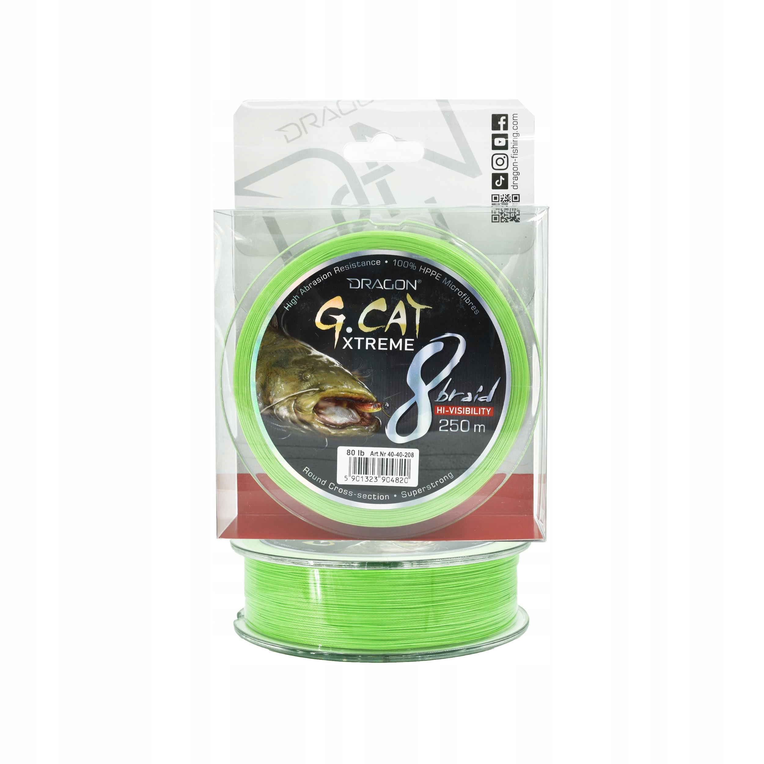 Plecionka sumowa Dragon Giant Cat Xtreme 8-splotowa limonkowa 80lb 250m