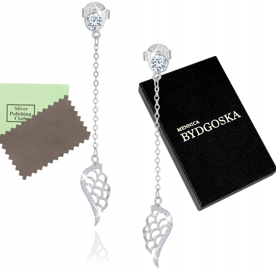 

Piękne Kolczyki Srebrne Wkrętki Rodowane Skrzydła