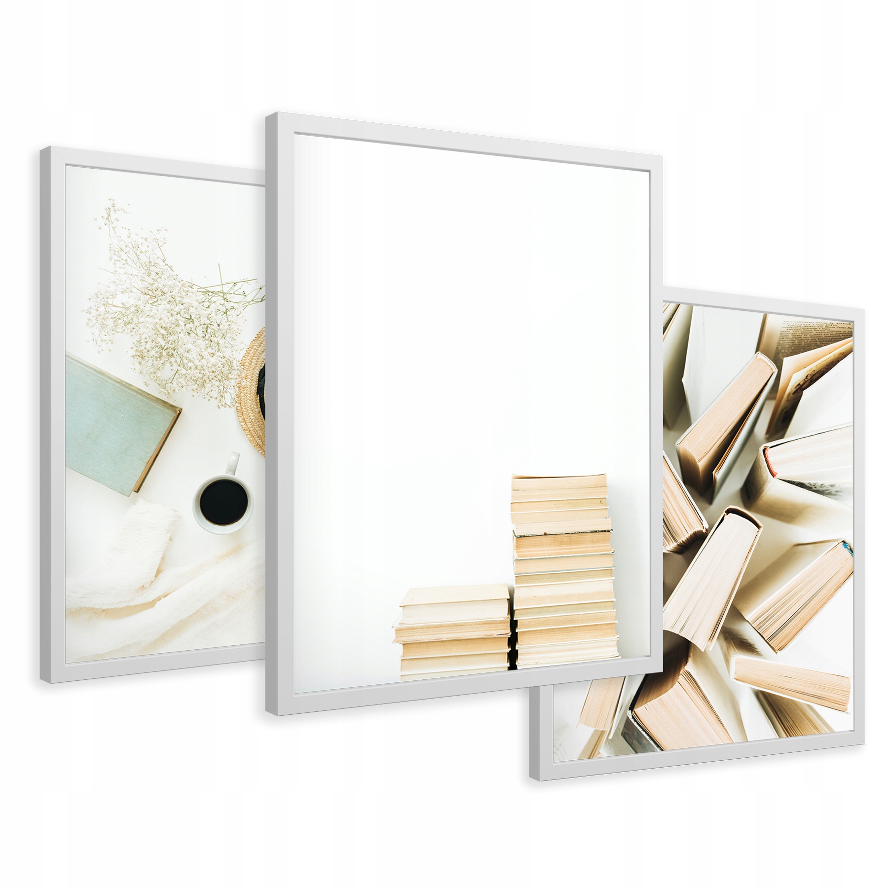 Zestaw Obrazy w ramie plakaty książki kawa kapeusz tryptyk 43x99