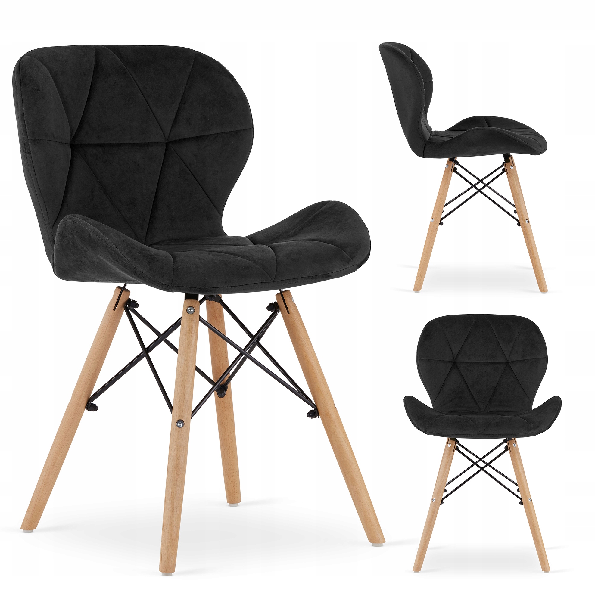 Krzesło Tapicerowane Welur Velvet Do Salonu Jadalni Czarne Welurowe Elva