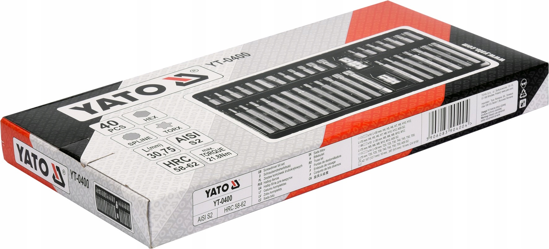 ZESTAW BITOW KLUCZY IMBUS SPLINE TORX YT 0400 YATO Producent code YT 0400