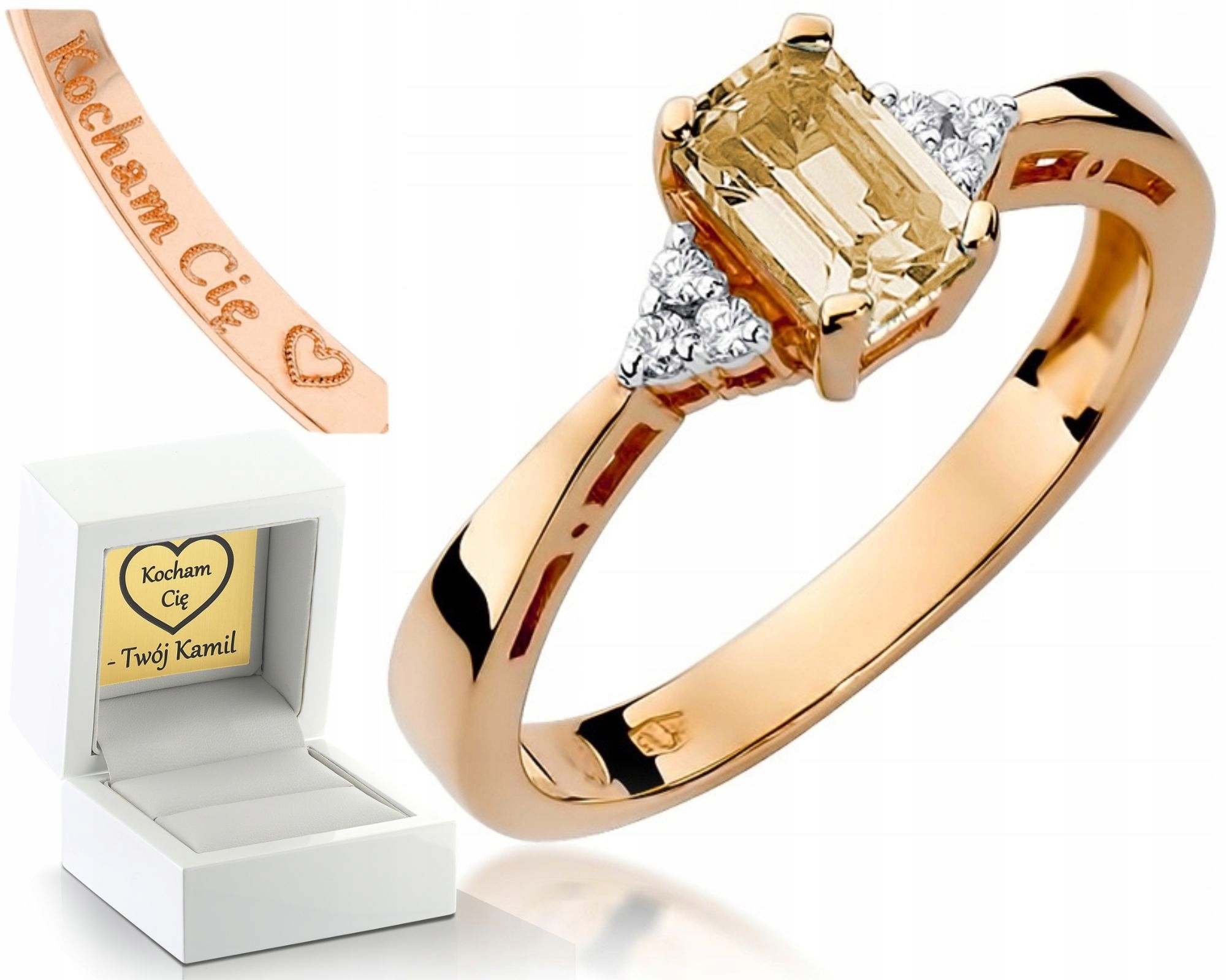 Prstýnek Citronové Brilianty Růžové Zlato Gravírování 585