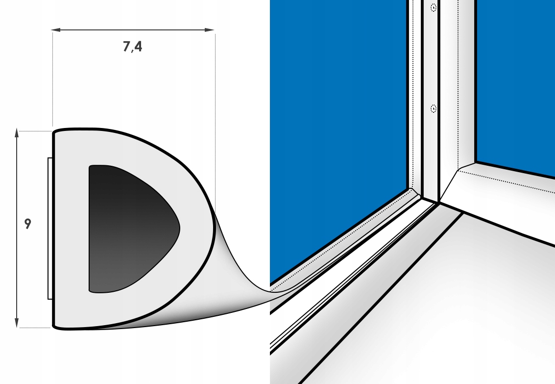 Uszczelka Samoprzylepna do Okien Drzwi 9x7,4mm D Marka DQ-PP