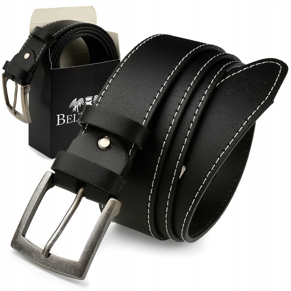 

Skórzany Męski Pasek Do Spodni Czarny Klamra 4 cm