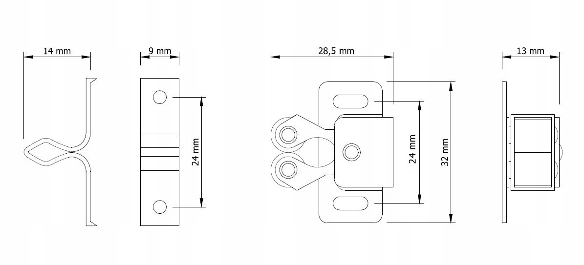 ZATRZASK MEBLOWY ROLKOWY WCISKANY ZAMEK DO DRZWI OCYNK LB- 4 SZTUKI Długość (mm) 28.5