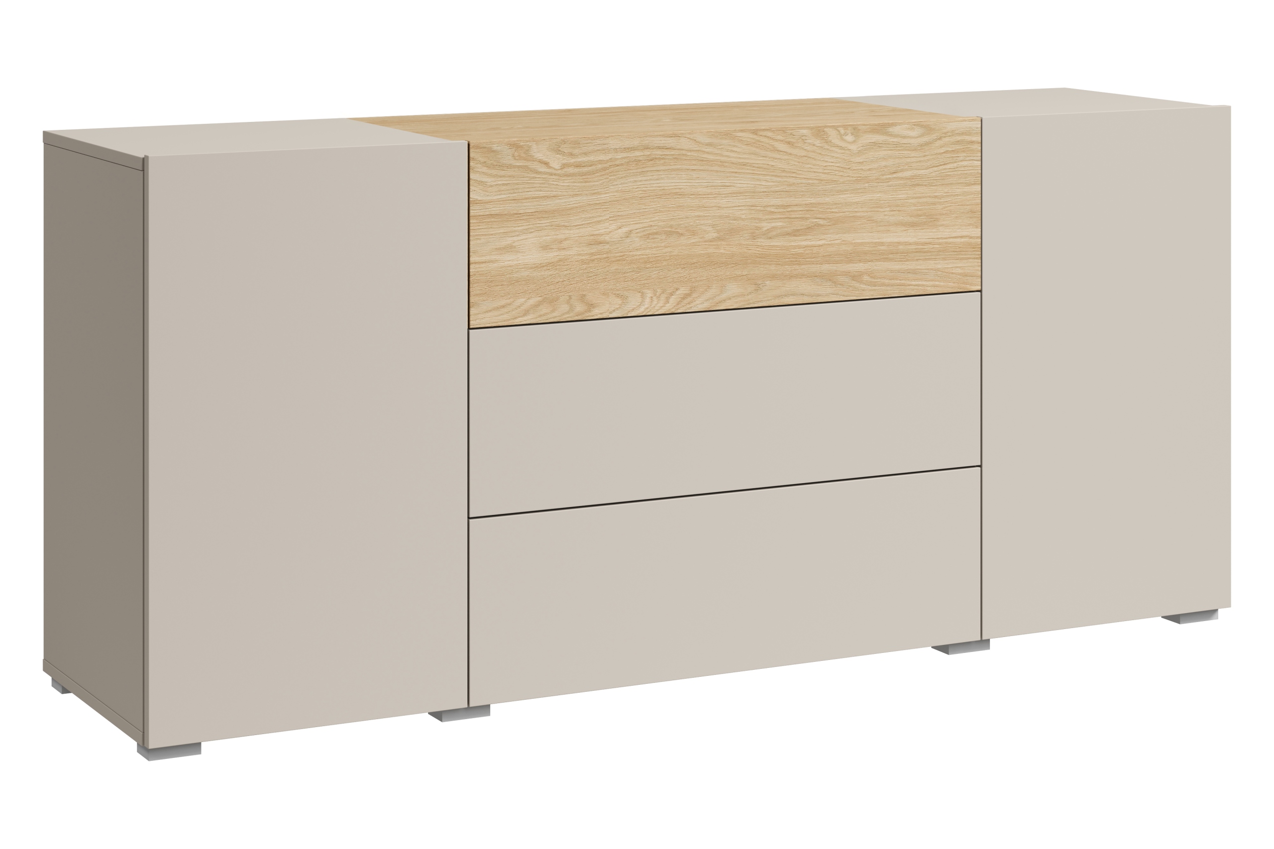 Moderní stojící komoda 150 cm, 3 zásuvky a 2 skříňky, matný kašmír