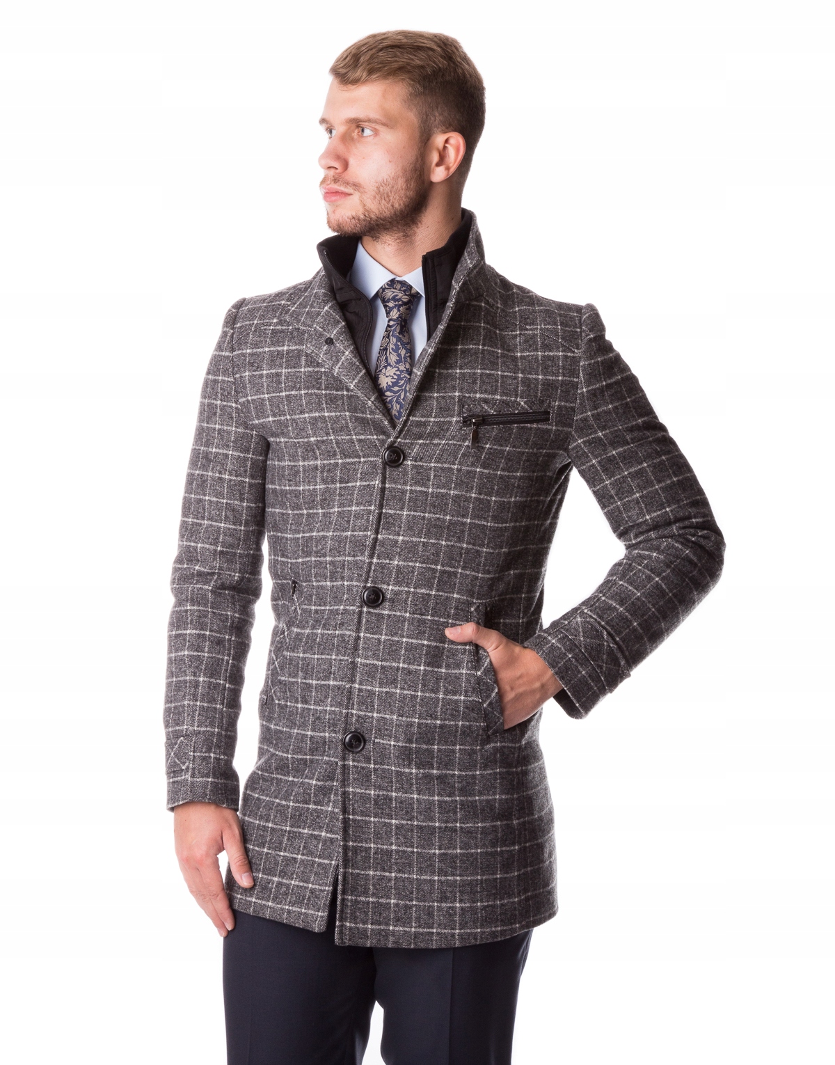 Šedý pánský kabát s vlnou, zimní, Cenový velikost 50