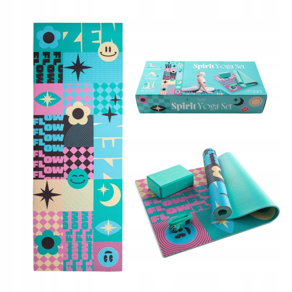 Sada na jógu myga Spirit Yoga Set: podložka na jógu 6 mm, kostka/kostka, popruh